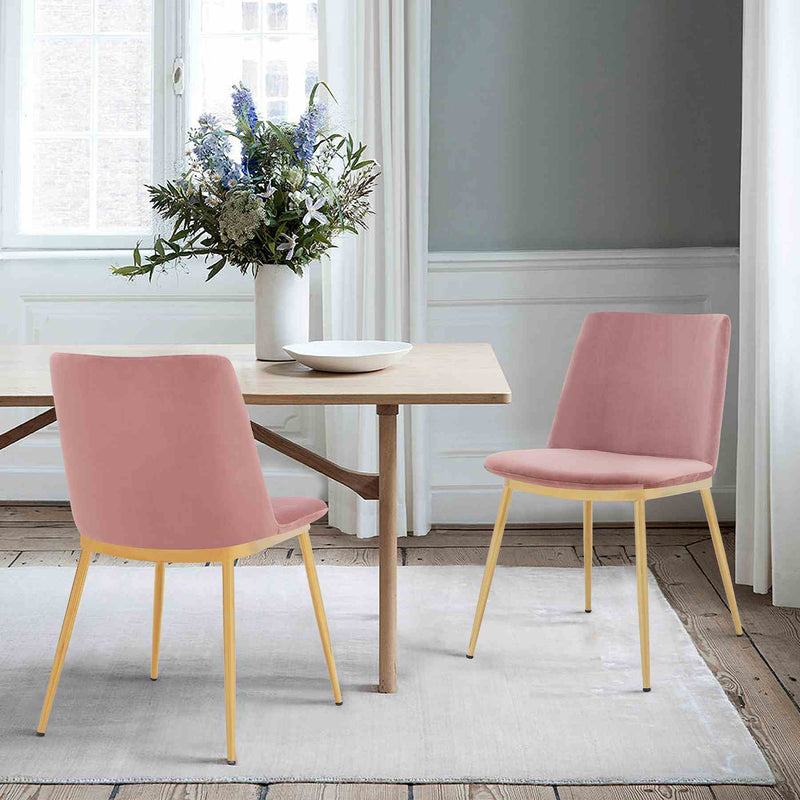 Messina Modern Pink Velvet and Gold Metal Leg Dining Room Chairs - Set of 2 - Furniture City (CA)l