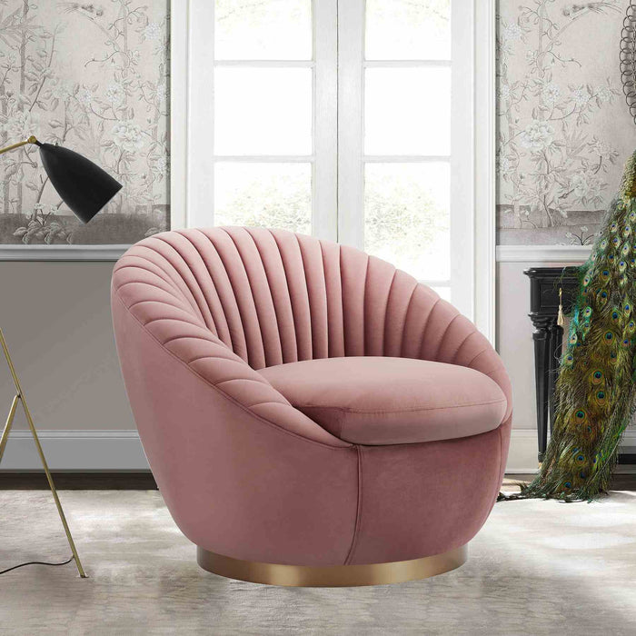 Mitzy Blush Velvet Swivel Accent Chair with Gold Base