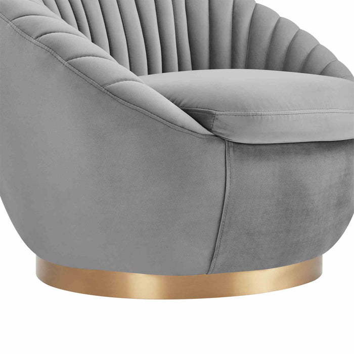 Mitzy Gray Velvet Swivel Accent Chair with Gold Base