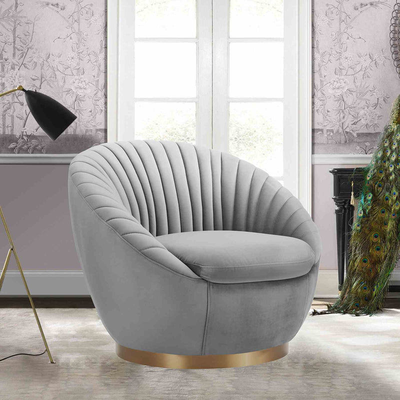 Mitzy Gray Velvet Swivel Accent Chair with Gold Base - Furniture City (CA)l