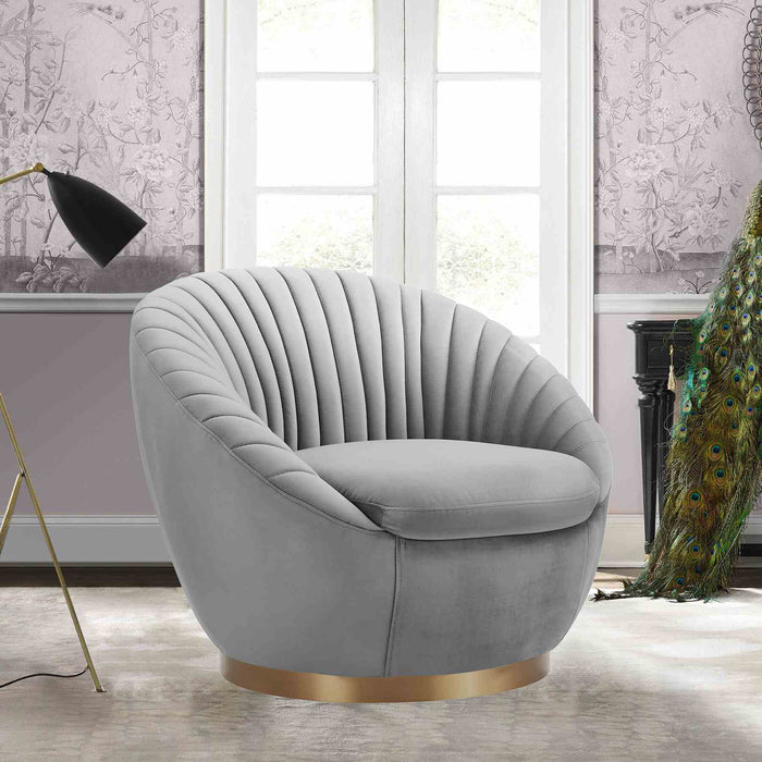 Mitzy Gray Velvet Swivel Accent Chair with Gold Base