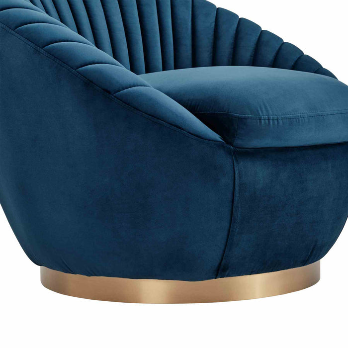 Mitzy Navy Velvet Swivel Accent Chair with Gold Base