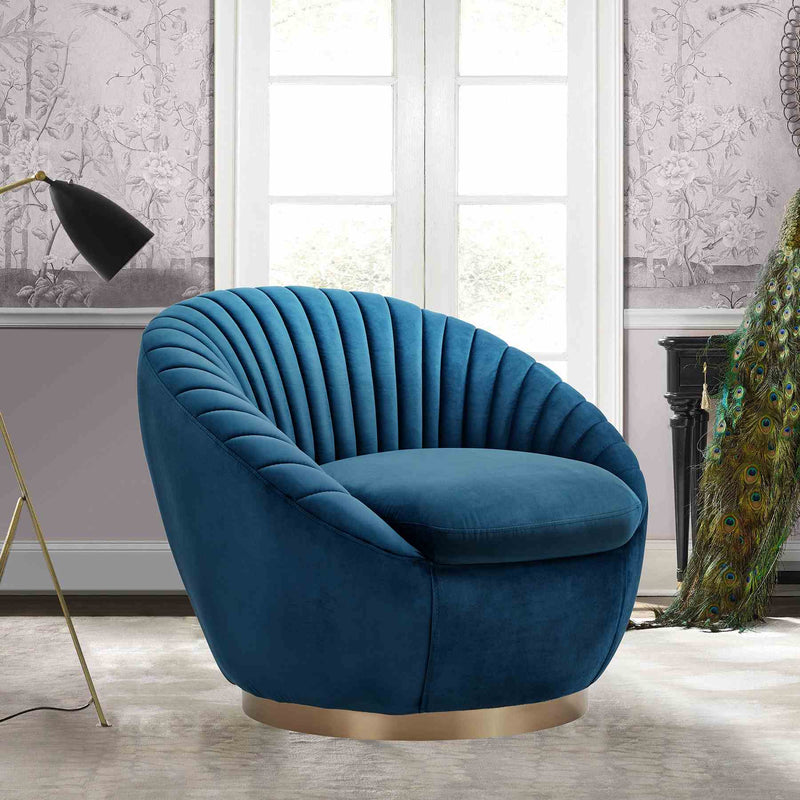 Mitzy Navy Velvet Swivel Accent Chair with Gold Base - Furniture City (CA)l