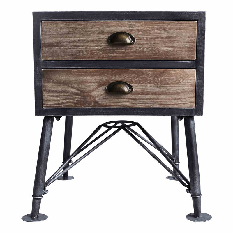 Mathis Industrial 2-Drawer End Table in Industrial Gray and Pine Wood - Furniture City (CA)l
