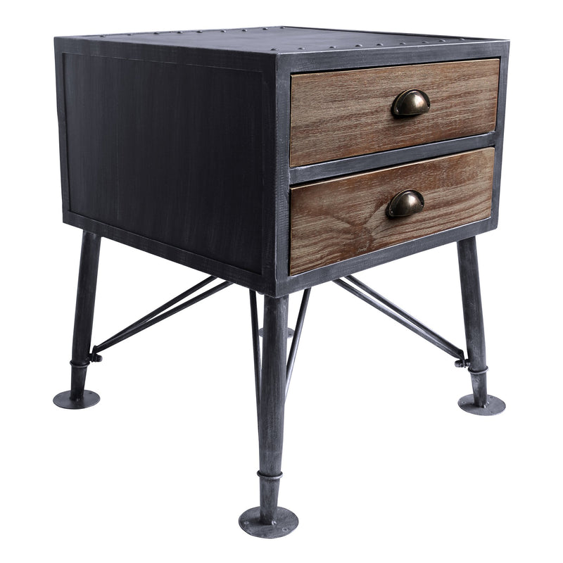 Mathis Industrial 2-Drawer End Table in Industrial Gray and Pine Wood - Furniture City (CA)l