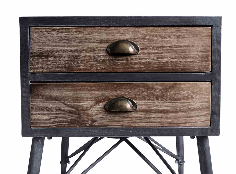 Mathis Industrial 2-Drawer End Table in Industrial Gray and Pine Wood