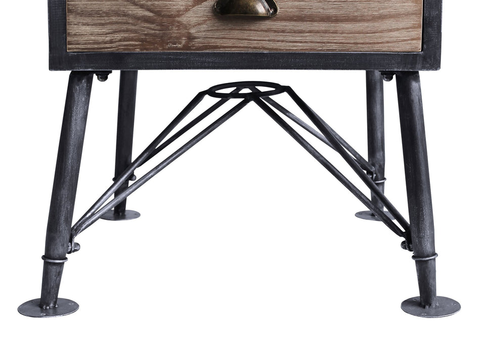 Mathis Industrial 2-Drawer End Table in Industrial Gray and Pine Wood