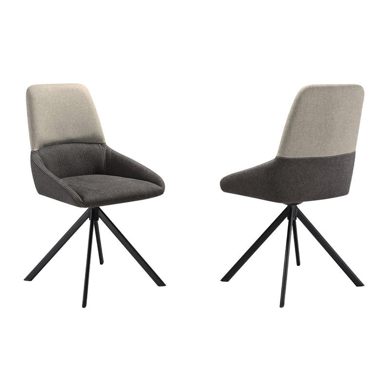 Maverick Swivel Upholstered Dining Chair in Two-Tone Fabric Gray with Black Metal Legs - Set of 2 - Furniture City (CA)l