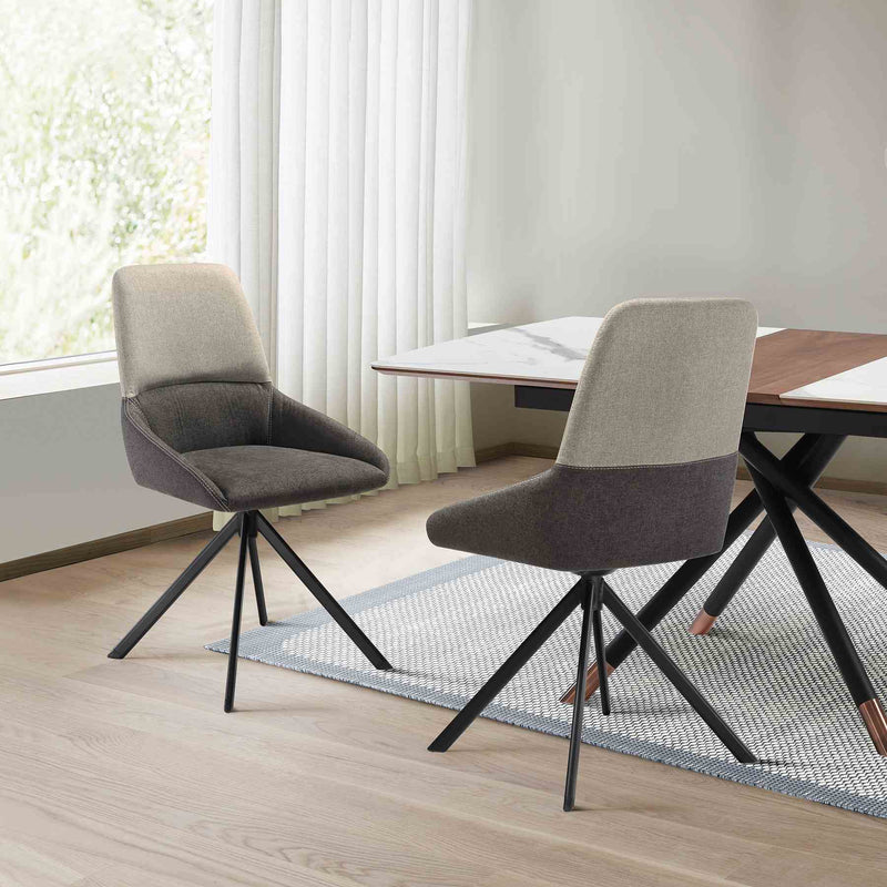 Maverick Swivel Upholstered Dining Chair in Two-Tone Fabric Gray with Black Metal Legs - Set of 2 - Furniture City (CA)l