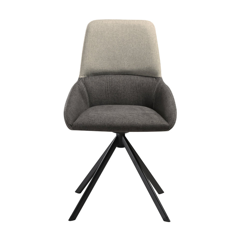 Maverick Swivel Upholstered Dining Chair in Two-Tone Fabric Gray with Black Metal Legs - Set of 2 - Furniture City (CA)l