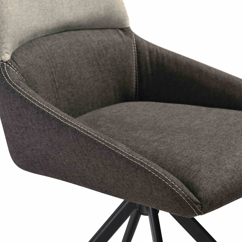 Maverick Swivel Upholstered Dining Chair in Two-Tone Fabric Gray with Black Metal Legs - Set of 2 - Furniture City (CA)l