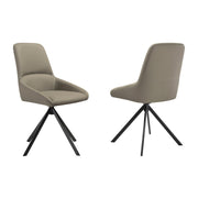 Maverick Swivel Upholstered Dining Chair in Taupe Gray Faux Leather with Black Metal Legs - Set of 2 - Furniture City (CA)l