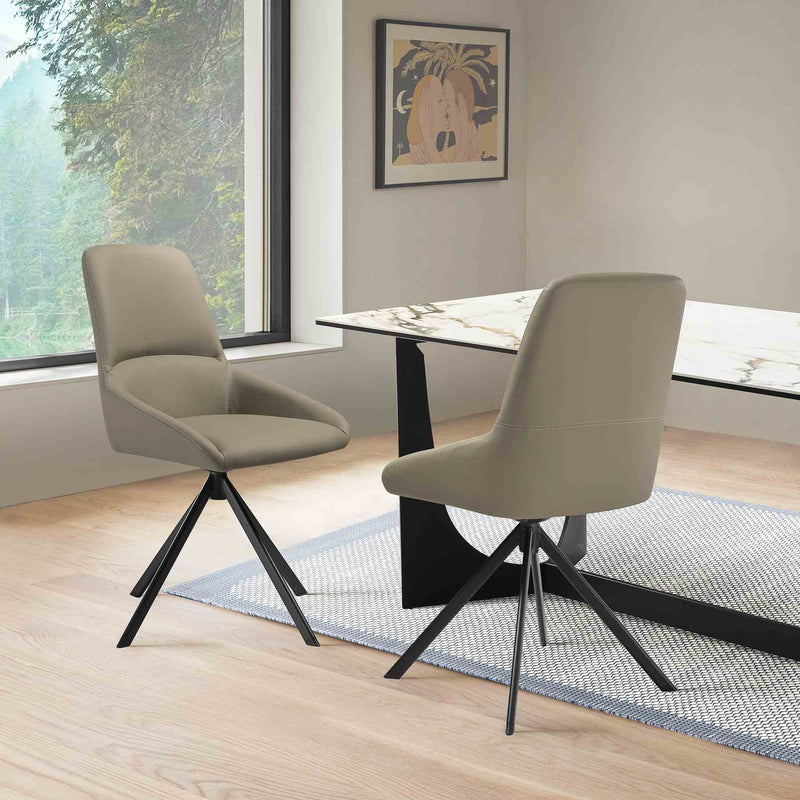 Maverick Swivel Upholstered Dining Chair in Taupe Gray Faux Leather with Black Metal Legs - Set of 2 - Furniture City (CA)l