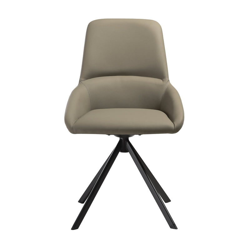 Maverick Swivel Upholstered Dining Chair in Taupe Gray Faux Leather with Black Metal Legs - Set of 2 - Furniture City (CA)l