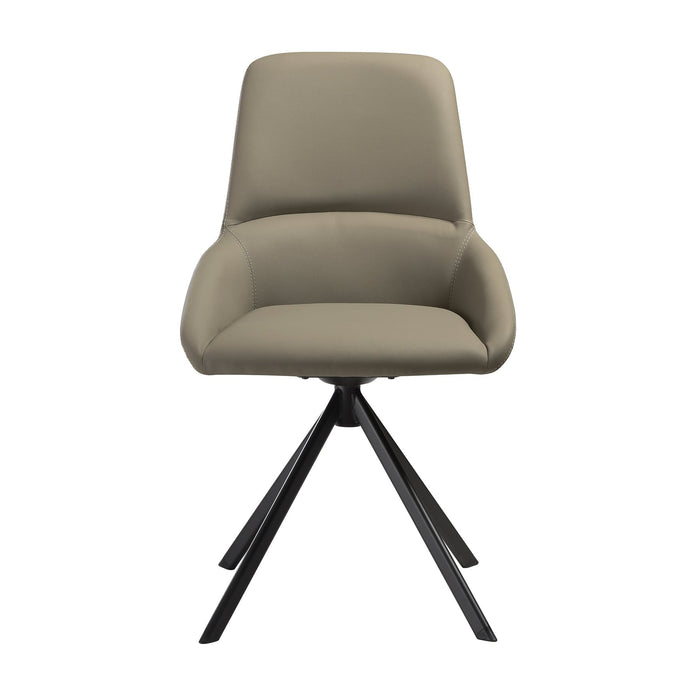 Maverick Swivel Upholstered Dining Chair in Taupe Gray Faux Leather with Black Metal Legs - Set of 2