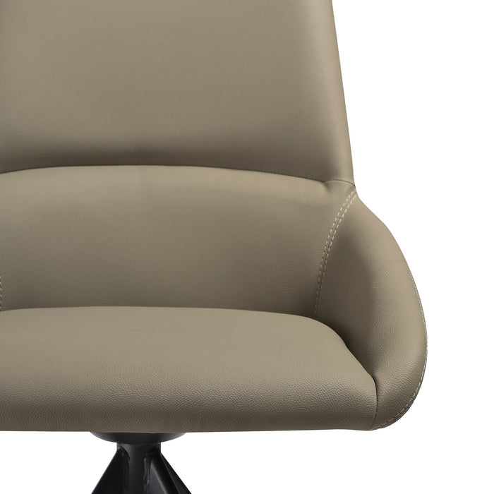 Maverick Swivel Upholstered Dining Chair in Taupe Gray Faux Leather with Black Metal Legs - Set of 2