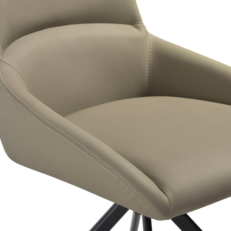 Maverick Swivel Upholstered Dining Chair in Taupe Gray Faux Leather with Black Metal Legs - Set of 2 - Furniture City (CA)l