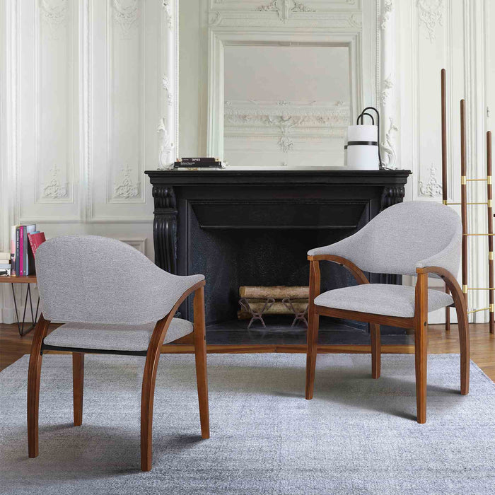 Meadow Contemporary Dining Chair in Walnut Wood Finish and Gray Fabric - Set of 2
