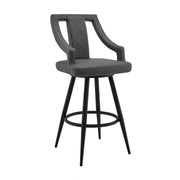 Maxen 26" Gray Faux Leather and Black Metal Swivel Bar Stool - Furniture City (CA)l