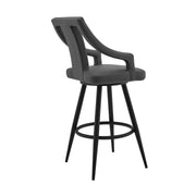 Maxen 26" Gray Faux Leather and Black Metal Swivel Bar Stool - Furniture City (CA)l