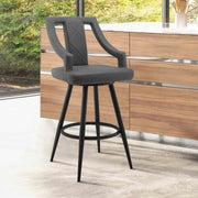 Maxen 26" Gray Faux Leather and Black Metal Swivel Bar Stool - Furniture City (CA)l