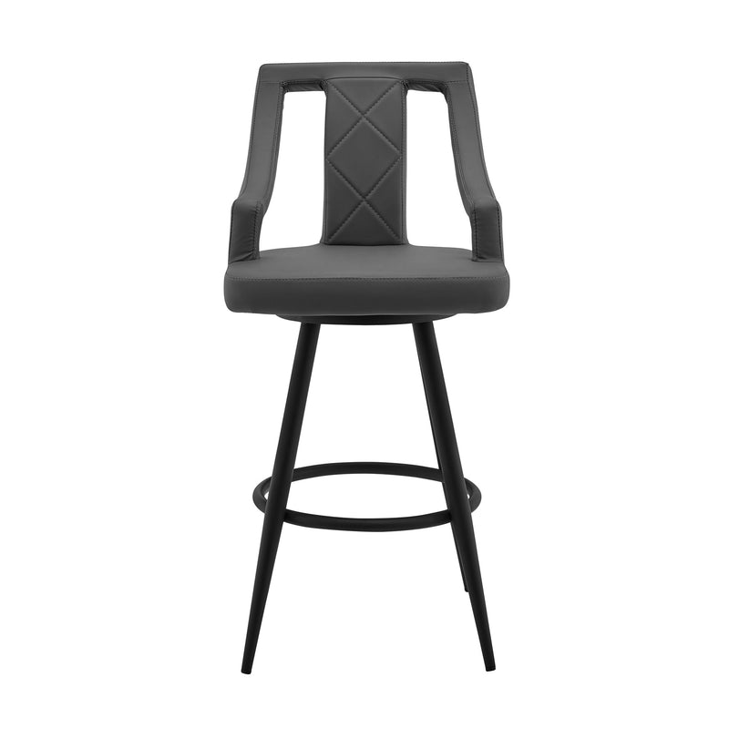 Maxen 30" Gray Faux Leather and Black Metal Swivel Bar Stool - Furniture City (CA)l