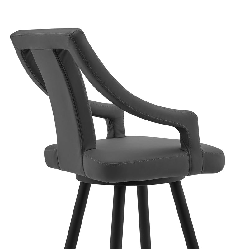 Maxen 30" Gray Faux Leather and Black Metal Swivel Bar Stool - Furniture City (CA)l