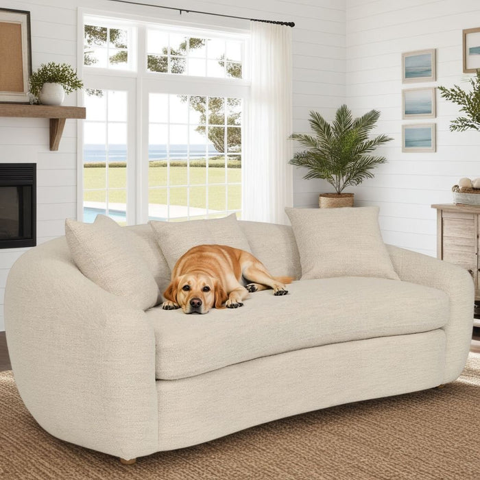 Molly 96.5" Upholstered Curved Sofa in Pearl