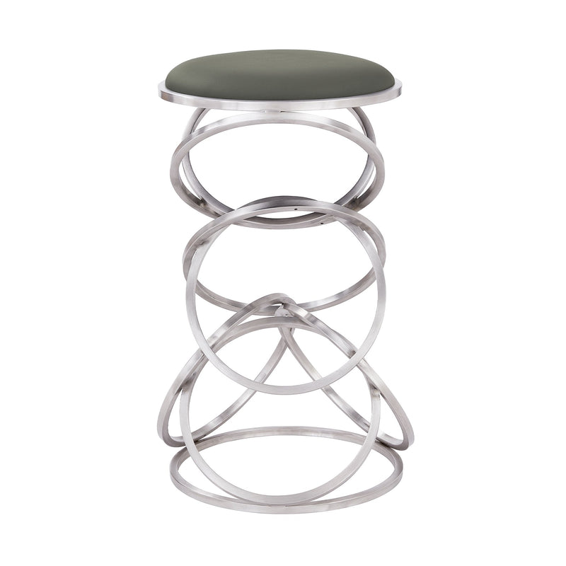 Medley Contemporary 26" Counter Height Barstool in Brushed Stainless Steel Finish and Gray Faux Leather - Furniture City (CA)l