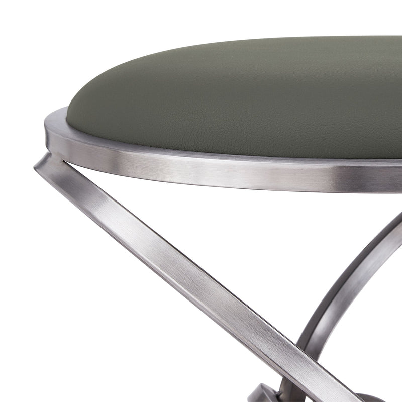 Medley Contemporary 26" Counter Height Barstool in Brushed Stainless Steel Finish and Gray Faux Leather - Furniture City (CA)l