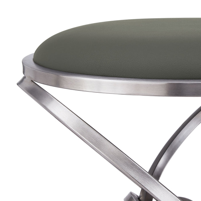 Medley Contemporary 26" Counter Height Barstool in Brushed Stainless Steel Finish and Gray Faux Leather