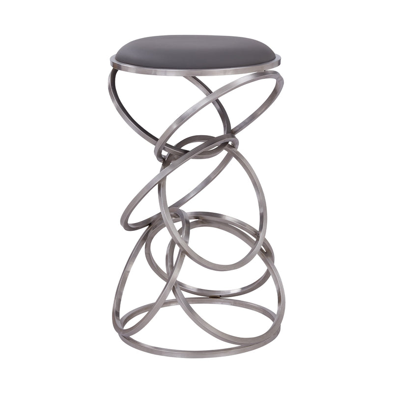 Medley Contemporary 30" Bar Height Barstool in Brushed Stainless Steel Finish and Gray Faux Leather - Furniture City (CA)l