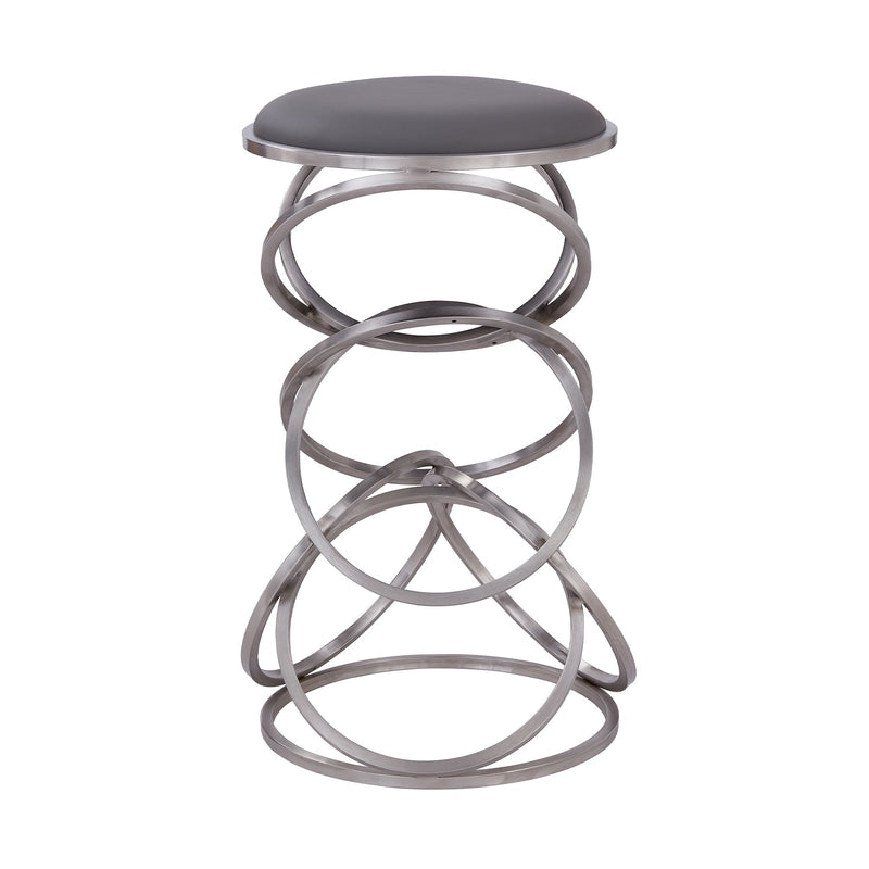 Medley Contemporary 30" Bar Height Barstool in Brushed Stainless Steel Finish and Gray Faux Leather - Furniture City (CA)l