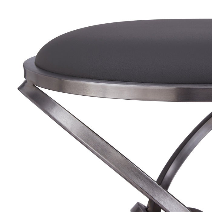 Medley Contemporary 30" Bar Height Barstool in Brushed Stainless Steel Finish and Gray Faux Leather