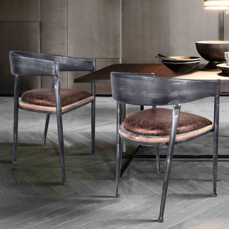 Macey Modern Dining Chair in Industrial Gray and Brown Fabric with Pine Wood - Set of 2 - Furniture City (CA)l