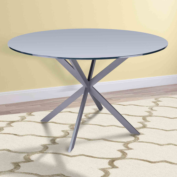 Mystere Modern Dining Table in Gray Powder Coated finish with Gray Tempered Glass Top