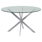 Mystere Round Dining Table in Brushed Stainless Steel with Clear Tempered Glass Top - Furniture City (CA)l