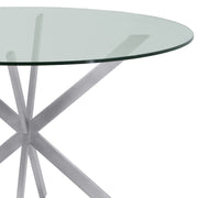 Mystere Round Dining Table in Brushed Stainless Steel with Clear Tempered Glass Top - Furniture City (CA)l