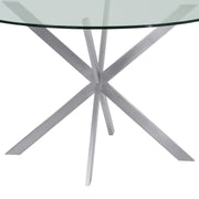 Mystere Round Dining Table in Brushed Stainless Steel with Clear Tempered Glass Top - Furniture City (CA)l