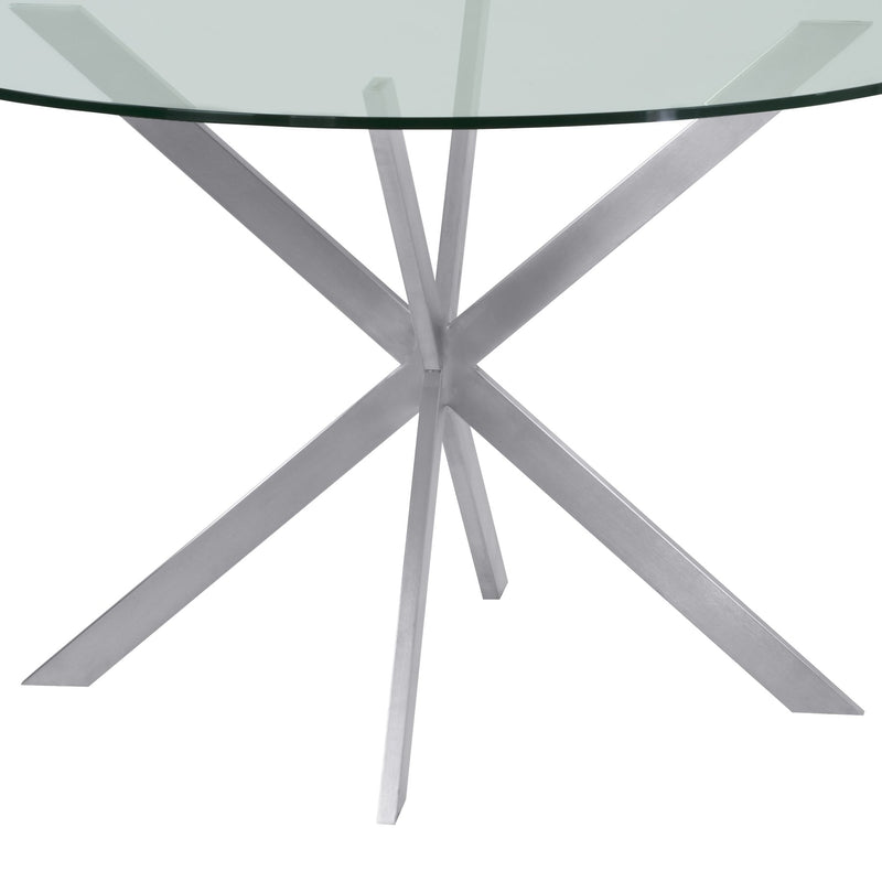 Mystere Round Dining Table in Brushed Stainless Steel with Clear Tempered Glass Top - Furniture City (CA)l