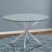 Mystere Round Dining Table in Brushed Stainless Steel with Clear Tempered Glass Top - Furniture City (CA)l