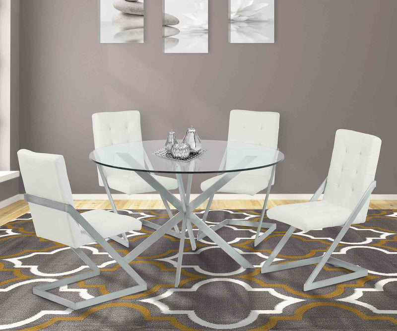Mystere Round Dining Table in Brushed Stainless Steel with Clear Tempered Glass Top - Furniture City (CA)l