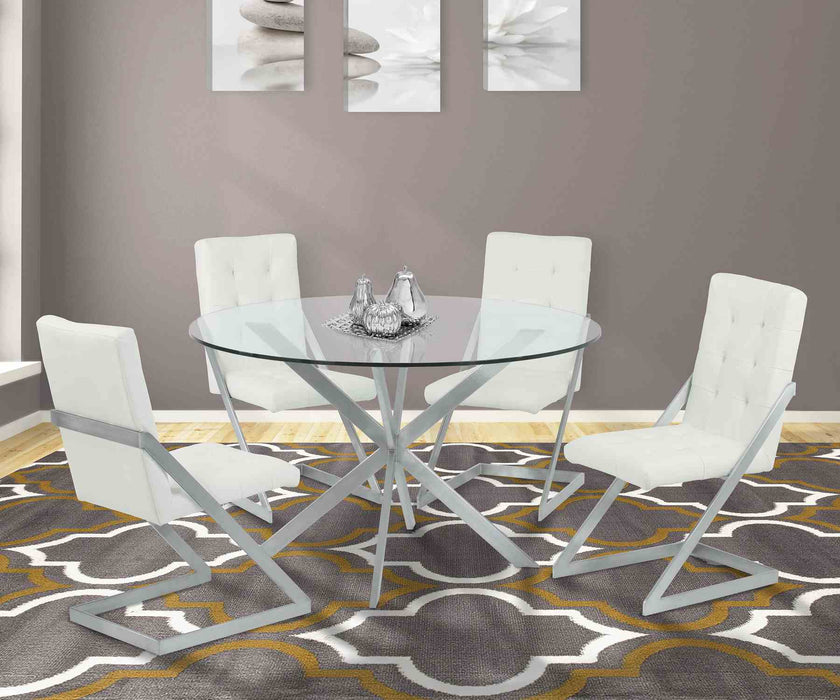 Mystere Round Dining Table in Brushed Stainless Steel with Clear Tempered Glass Top
