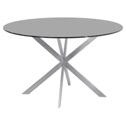 Mystere Round Dining Table in Brushed Stainless Steel with Gray Tempered Glass Top - Furniture City (CA)l