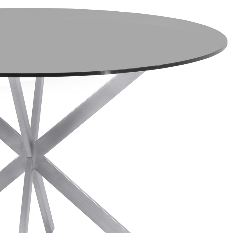 Mystere Round Dining Table in Brushed Stainless Steel with Gray Tempered Glass Top - Furniture City (CA)l