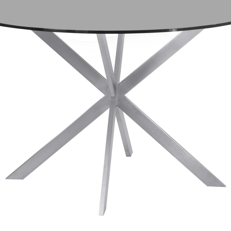 Mystere Round Dining Table in Brushed Stainless Steel with Gray Tempered Glass Top - Furniture City (CA)l