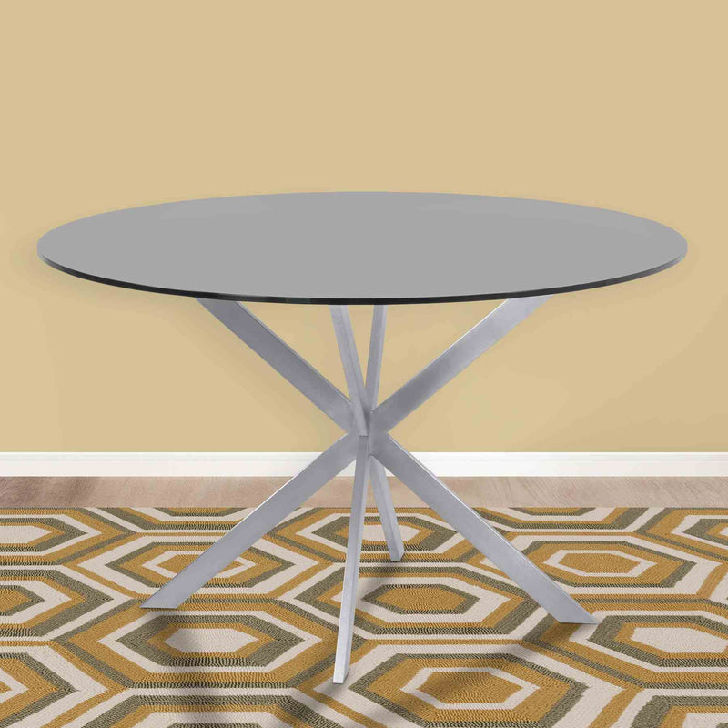 Mystere Round Dining Table in Brushed Stainless Steel with Gray Tempered Glass Top - Furniture City (CA)l