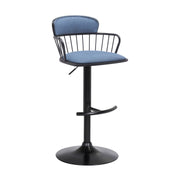 Nash Adjustable Black Wood Bar Stool in Blue Fabric with Black Metal - Furniture City (CA)l