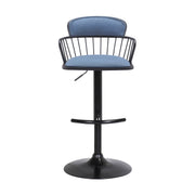 Nash Adjustable Black Wood Bar Stool in Blue Fabric with Black Metal - Furniture City (CA)l