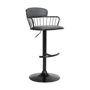 Nash Adjustable Black Wood Bar Stool in Gray Faux Leather with Black Metal - Furniture City (CA)l
